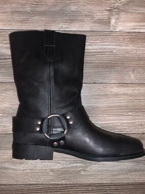 Coach Black Mid-Calf Harness Boot with Silver Ring
